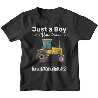 Funny Just A Boy Who Loves Tractors Funny Tractor Farm Kids Youth T-shirt - Thegiftio UK