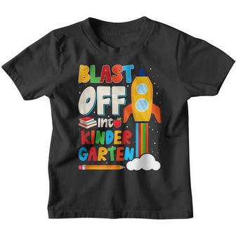 Funny Kids Blast Off Into Kindergarten First Day Youth T-shirt - Thegiftio UK