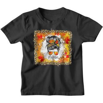 Funny Mom Life Messy Bun Pumpkin Spice Vibes Fall V2 Youth T-shirt - Thegiftio UK