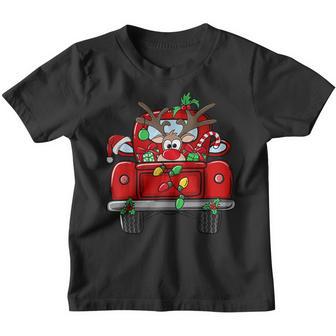Funny Rudolph Reindeer On Red Truck Christmas Light Kids V2 Youth T-shirt - Thegiftio UK