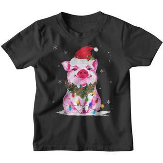 Funny Santa Pig Christmas Lights Pig Lover Christmas Kids Youth T-shirt - Thegiftio UK