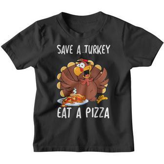 Funny Save A Turkey Eat Pizza Thanksgiving Kids Adult Vegan Youth T-shirt - Thegiftio UK