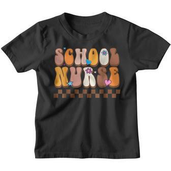Funny School Nurse Retro Groovy Fall Season Thanksgiving Youth T-shirt - Thegiftio UK