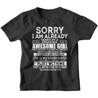 Funny Sorry I Am Already Taken By A Freaking Awesome Girl Youth T-shirt - Thegiftio UK