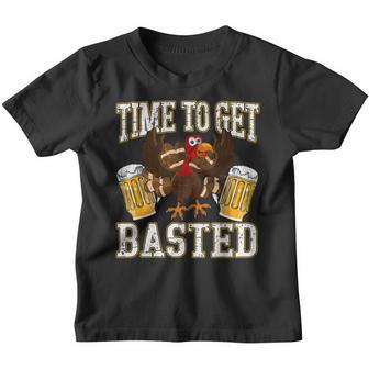 Funny Thanksgiving Drinking Time To Get Basted Turkey Men Youth T-shirt - Thegiftio UK