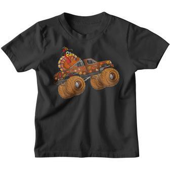Funny Thanksgiving Turkey Day Riding Monster Truck Kids Boy Youth T-shirt - Thegiftio UK