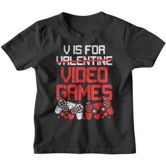 Funny Valentines Day Boys Men Gamer V Is For Video Game Youth T-shirt - Thegiftio UK
