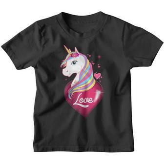 Funny Valentines Day Unicorn Love Heart Shirts For Girls Youth T-shirt | Mazezy