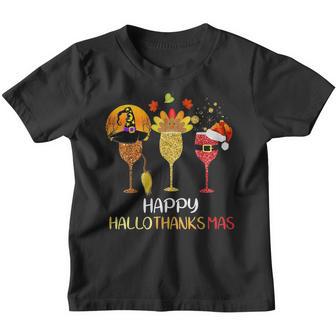 Funny Wine Hallothanksmas Halloween Christmas Thanksgiving Youth T-shirt - Thegiftio UK