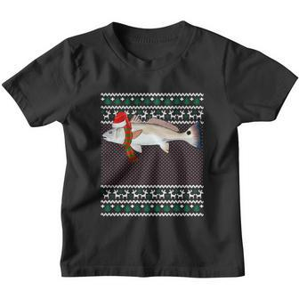 Funny Xmas Santa Hat Redfish Ugly Christmas Gift Youth T-shirt - Monsterry