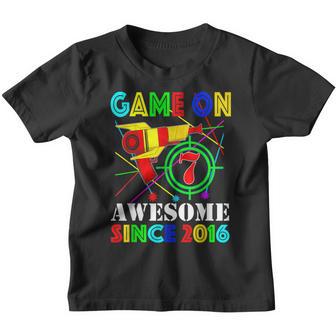 Game On Awesome Since 2016 7 Yr Old 7Th Birthday Laser Tag Youth T-shirt - Thegiftio UK