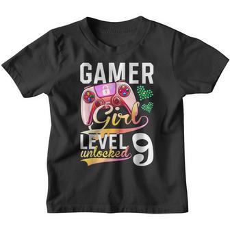 Gamer Girl Level 9 Unlocked Video Game 9Th Birthday V2 Youth T-shirt - Thegiftio UK