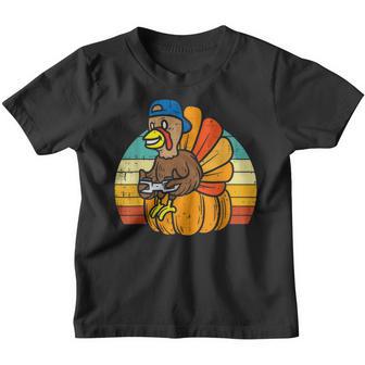 Gamer Turkey Pumpkin Retro Boys Thanksgiving Video Games Men V2 Youth T-shirt - Thegiftio UK