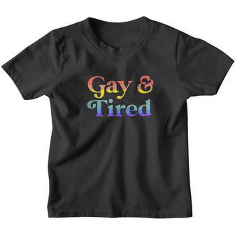 Gay And Tired LGBTQIA Retro Aesthetic Lesbian Pride Flag Youth T-shirt - Thegiftio UK