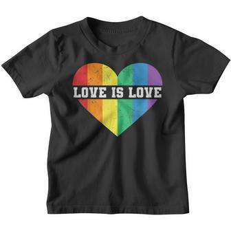 Gay Lesbian Pride Vintage Rainbow Heart Lgbt Love Is Love Youth T-shirt - Thegiftio UK