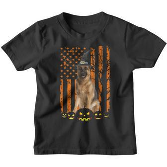 German Shepherd Dog Pumpkin American Flag Witch Halloween V2 Youth T-shirt - Thegiftio UK