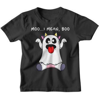 Ghost Cow Moo I Mean Boo Pumpkin Moon Halloween Funny Youth T-shirt - Thegiftio UK