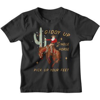 Giddy Up Jingle Horse Pick Up Your Feet Cowboy Santa Cactus Youth T-shirt - Thegiftio UK