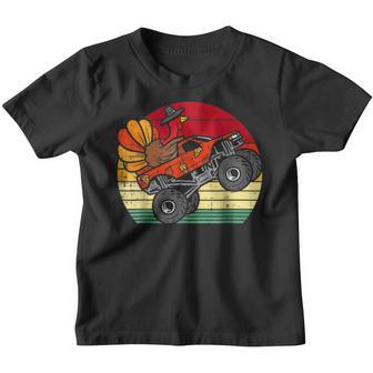 Gifts Kids Monster Truck Turkey Sunset Retro Thanksgiving Youth T-shirt - Thegiftio UK