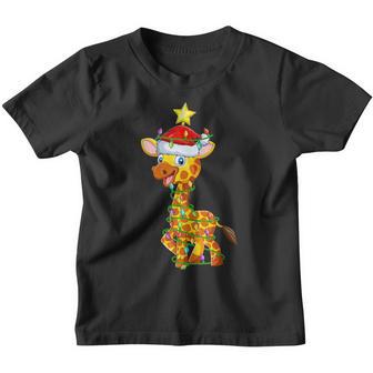 Giraffe Lighting Xmas Tree Matching Giraffe Christmas Youth T-shirt - Thegiftio UK
