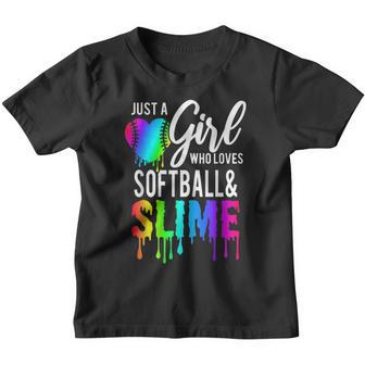 Girl Who Loves Softball And Slime V2 Youth T-shirt - Thegiftio UK