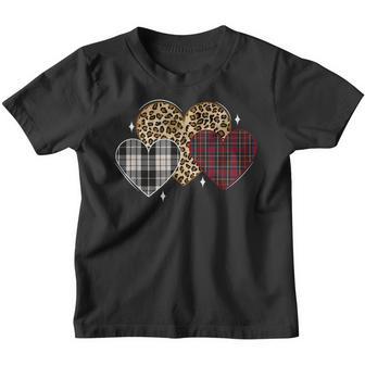 Girls Valentines Day Funny Hearts Love Leopard Plaid Youth T-shirt - Thegiftio UK