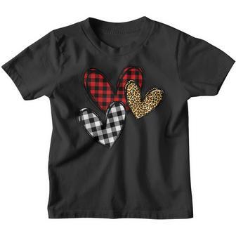 Girls Valentines Day Hearts Love Leopard Plaid Kids Youth T-shirt - Thegiftio UK