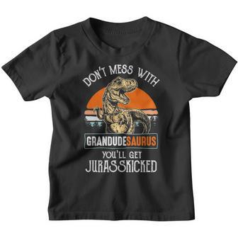 Grandude Grandpa Gift Dont Mess With Grandudesaurus Youth T-shirt - Thegiftio UK