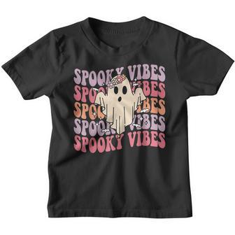 Groovy Halloween Spooky Vibes Retro Floral Ghost Costume Youth T-shirt - Thegiftio UK