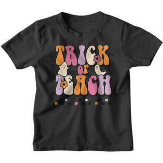 Groovy Halloween Trick Or Teach Retro Floral Ghost Teacher V103 Youth T-shirt - Thegiftio UK