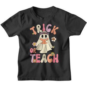 Groovy Halloween Trick Or Teach Retro Floral Ghost Teacher V107 Youth T-shirt - Thegiftio UK