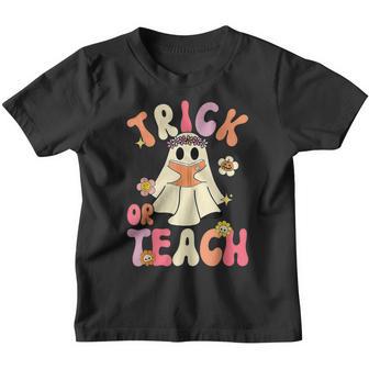 Groovy Halloween Trick Or Teach Retro Floral Ghost Teacher V88 Youth T-shirt - Thegiftio UK