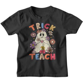 Groovy Halloween Trick Or Teach Retro Floral Ghost Teacher V89 Youth T-shirt - Thegiftio UK