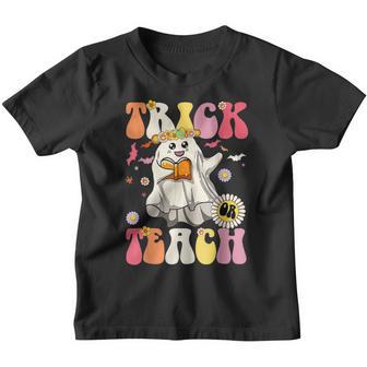 Groovy Halloween Trick Or Teach Retro Floral Ghost Teacher V91 Youth T-shirt - Thegiftio UK