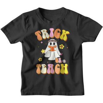 Groovy Halloween Trick Or Teach Retro Floral Ghost Teacher V92 Youth T-shirt - Thegiftio UK