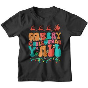 Groovy Merry Christmas Yall Retro Xmas Family Men Women Kids Youth T-shirt - Thegiftio UK