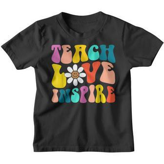 Groovy Retro 100 Day Of School Teach Love Inspire Teacher Youth T-shirt - Seseable