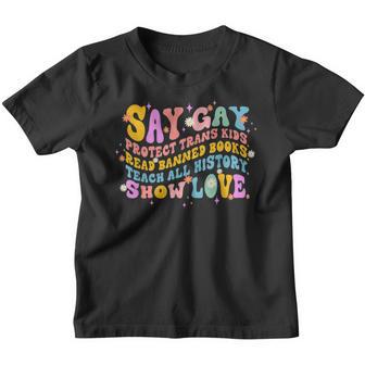 Groovy Say Gay Protect Trans Kids Read Banned Books Lgbt Youth T-shirt - Thegiftio UK