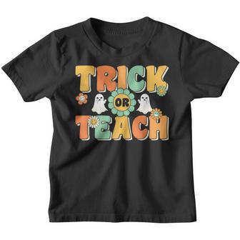 Groovy Trick Or Teach Funny Teacher Halloween Vintage Retro Youth T-shirt - Thegiftio UK