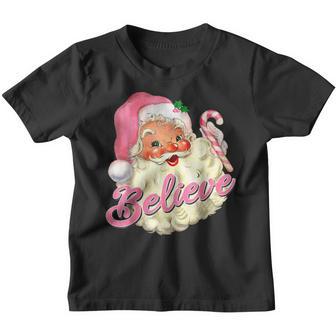 Groovy Vintage Pink Santa Claus Believe Christmas Women Kids Youth T-shirt - Thegiftio UK