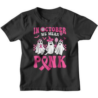 Groovy Wear Pink Breast Cancer Warrior Ghost Halloween V3 Youth T-shirt - Thegiftio UK
