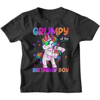 Grumpy Of The Birthday Boy Dabbing Unicorn Party Youth T-shirt - Thegiftio UK