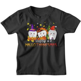 Hallothanksmas Th Dental Halloween Thanksgiving Christmas Youth T-shirt - Thegiftio UK