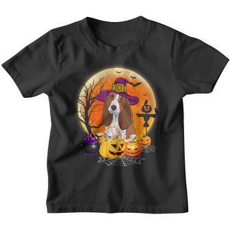 Halloween Basset Hound Dog Moon With Pumpkin Funny Gifts Youth T-shirt - Thegiftio UK