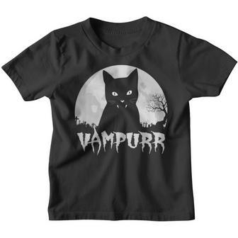 Halloween Black Cat Vampire With Full Moon - Vampurr Pun Youth T-shirt - Thegiftio UK