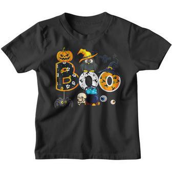 Halloween Boo Owl With Witch Hat Spiders Boys Girls Kids V4 Youth T-shirt - Thegiftio UK