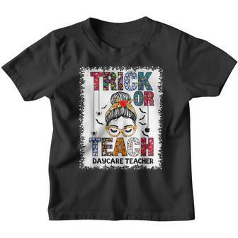 Halloween Daycare Teacher Messy Bun Trick Or Teach V2 Youth T-shirt - Thegiftio UK