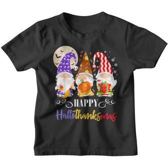 Halloween Thanksgiving Christmas Gnome Happy Hallothanksmas Youth T-shirt - Thegiftio UK