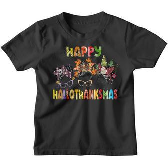 Halloween Thanksgiving Christmas Hallothanksmas Messy Bun Youth T-shirt - Thegiftio UK
