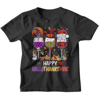 Halloween Thanksgiving Christmas Happy Hallothanksmas Wine V10 Youth T-shirt - Thegiftio UK
